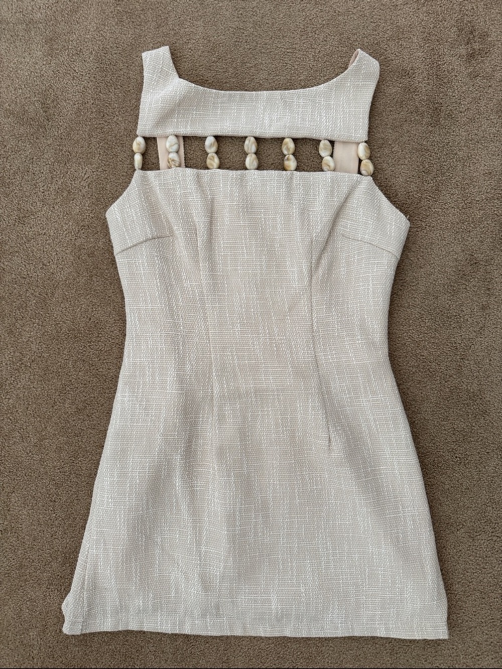 SHEIN Never Worn Cream Textured Mini Dress with Bead Accent